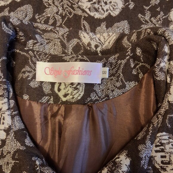 NEW Women’s Elegant Pea Coat Brown White Floral Lined Trench Coat ¾ Sleeve 18 XL - Picture 8 of 9